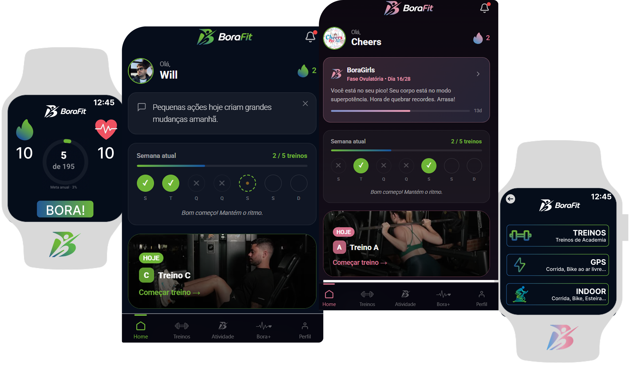 BoraFit no celular e no Apple Watch